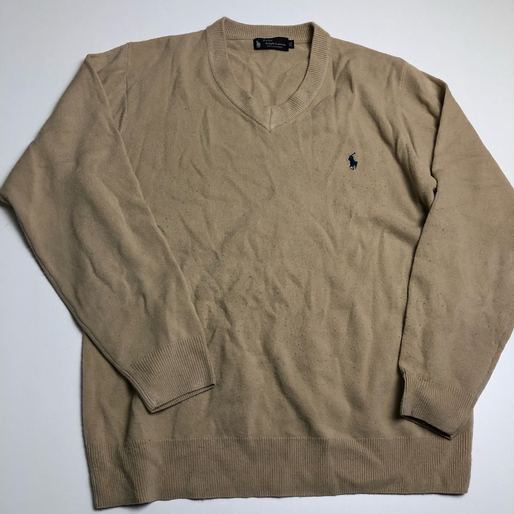 Polo by Ralph Lauren Beige V-Neck Sweater with Navy Pony